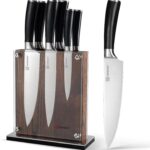 KEEMAKE Knife Block Set – 7Pcs Kitchen Knives with Magnetic Knife Block Holder, High Carbon Stainless Steel Chef Knife Set with Block, Ultra Sharp Knives Set for Kitchen With Ergonomic Handle