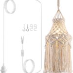 Boho Plug in Pendant Light Macrame Lamp Shade, Hanging Lamp with Plug in Cord,On/Off Switch,Bohemian Hanging Light Fixtures That Plug Into Wall Outlet for Bedroom Decor Living Room