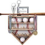 Baseball Display Case, Wood Display Rack for Bat, Trophy, and Medal, Wall Mount Baseball Holder for Collectibles and Memorabilia