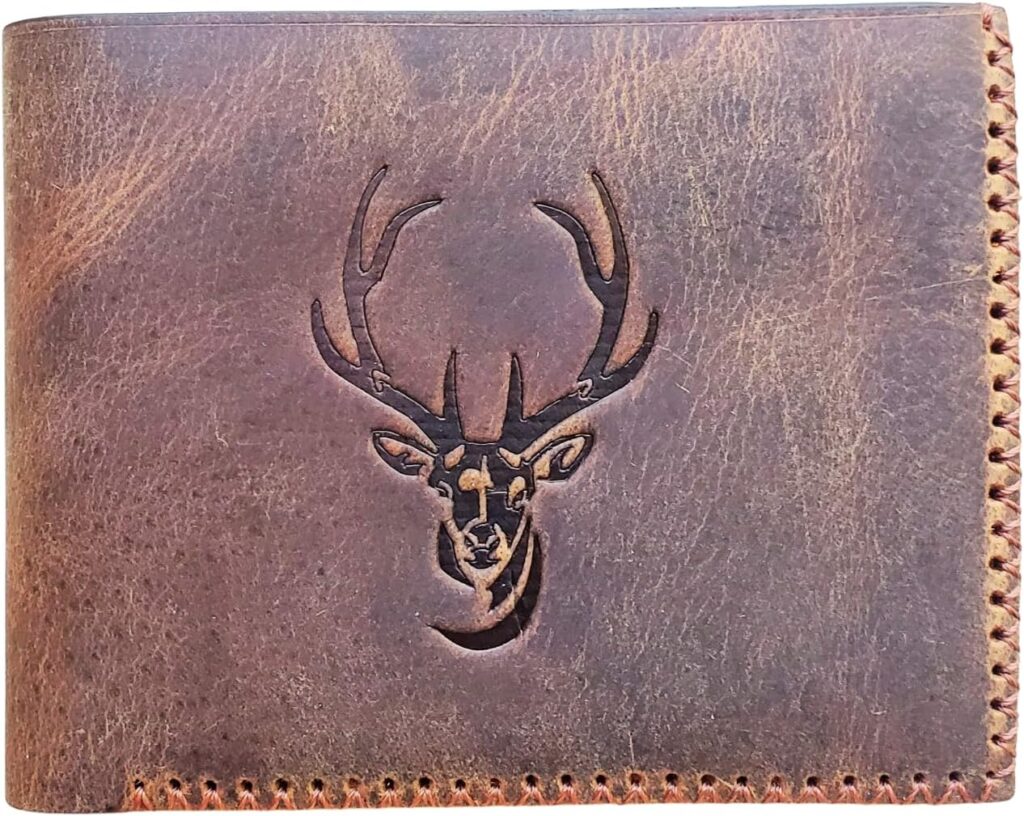 Genuine Leather Wallet for Men – Mens Handmade Stitch Vintage Leather Wallet – Bifold Card Holder Wallets for Men – Best Gift for Him, Father, Husband, and Boyfriend – Deer Details