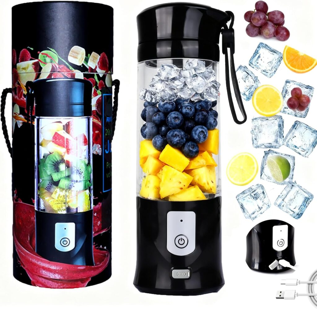 Portable Personal Blender,13OZ Cordless Juicer Cup,Serrated 6 Blade with Filter,USB Rechargeable and Self Cleaning,Ideal for Smoothies,Ice Blending,Juicing, Mini Blender for Travel Sports Outgoing