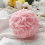 Rose Ball Shaped Aesthetic Scented Candle,380G Handmade Spherical Rose Flower Soy Wax Aroma Art Decorative Candle for Table Photo Prop,Prefect Gift for Meditation Stress Relief Mood Boosting (Pink)