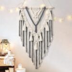 Dremisland Macrame Woven Wall Hanging Boho Geometric Woven Tapestry Beige & Grey Cotton Handmade Bohemian Art Decor with Tassel Craft Ornament for Bedroom Living Room Apartment Nursery (Grey)