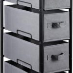 MAX Houser 4 Drawer Narrow Dresser Fabric Storage Tower Vertical Slim Storage Chest Organizer Nightstand Side/End Table Small Standing Organizer Removable Drawers Wood Top for Bedroom, Bathroom（Grey