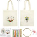 SNAIL GARDEN Double-Sided Embroidery Tote Bag Kit for Beginners, Reversible Floral and Bee & Vase Design, Complete Cross Stitch Supplies Included for Adults & Women