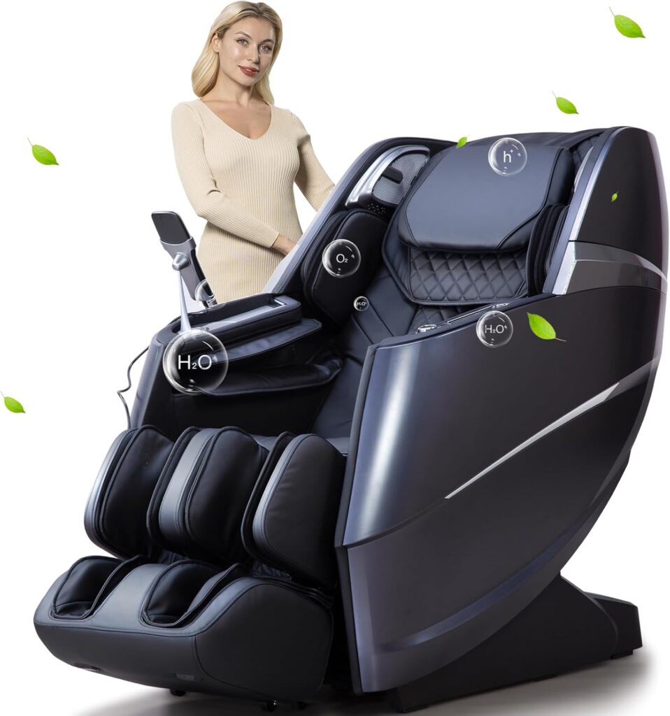 Oversize 4D Massage Chair Full Body Zero Gravity Massage Recliner Chair SL Track O2 Ionizer Motorized Extension Calf Kneading Massage Yoga Stretch Back Heating 20 Modes Space Saving AI Control Glossy