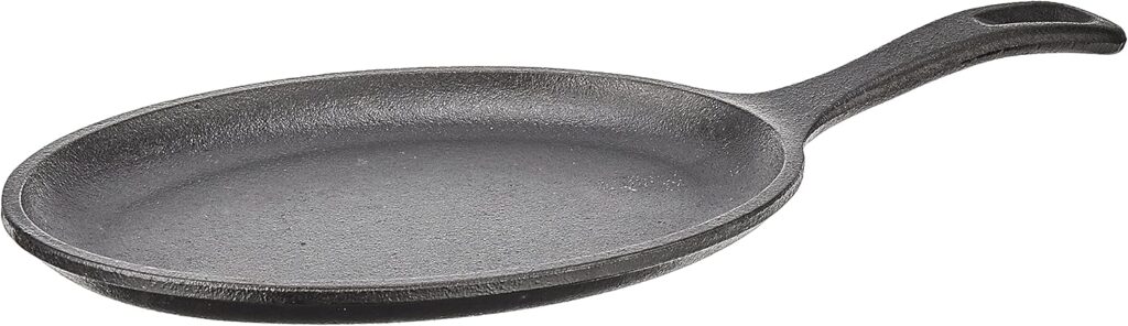 Lodge 10 x 7.5 Inch Cast Iron Oval Serving Griddle – Cast Iron Fajita Pan with Signature Teardrop Handle – Fajita Skillet for Use in the Oven, on the Stove, or on the Grill or Over a Campfire – Black