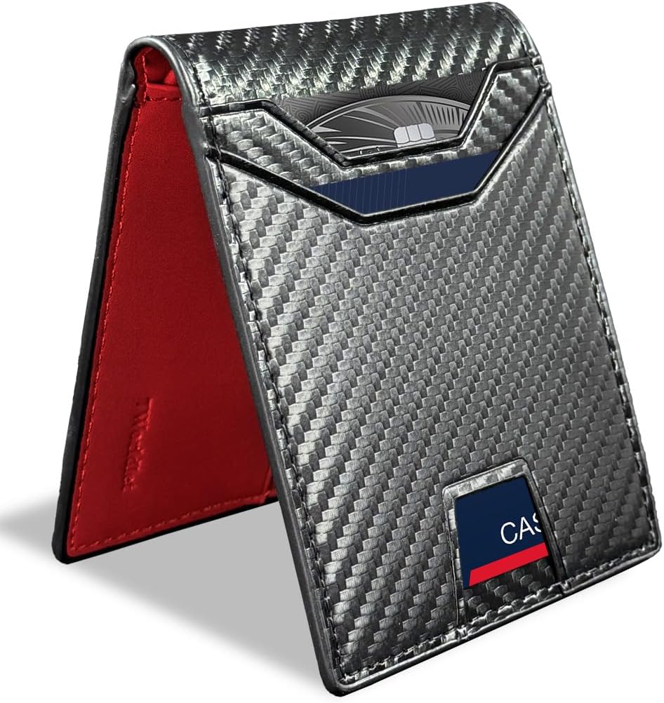 Slim RFID Blocking Wallets for Men Synthra™ Ultra Leather Bifold Minimalist Wallet 11 Cord Holder Thin Mens Wallet with Gift Box (Dark Red)