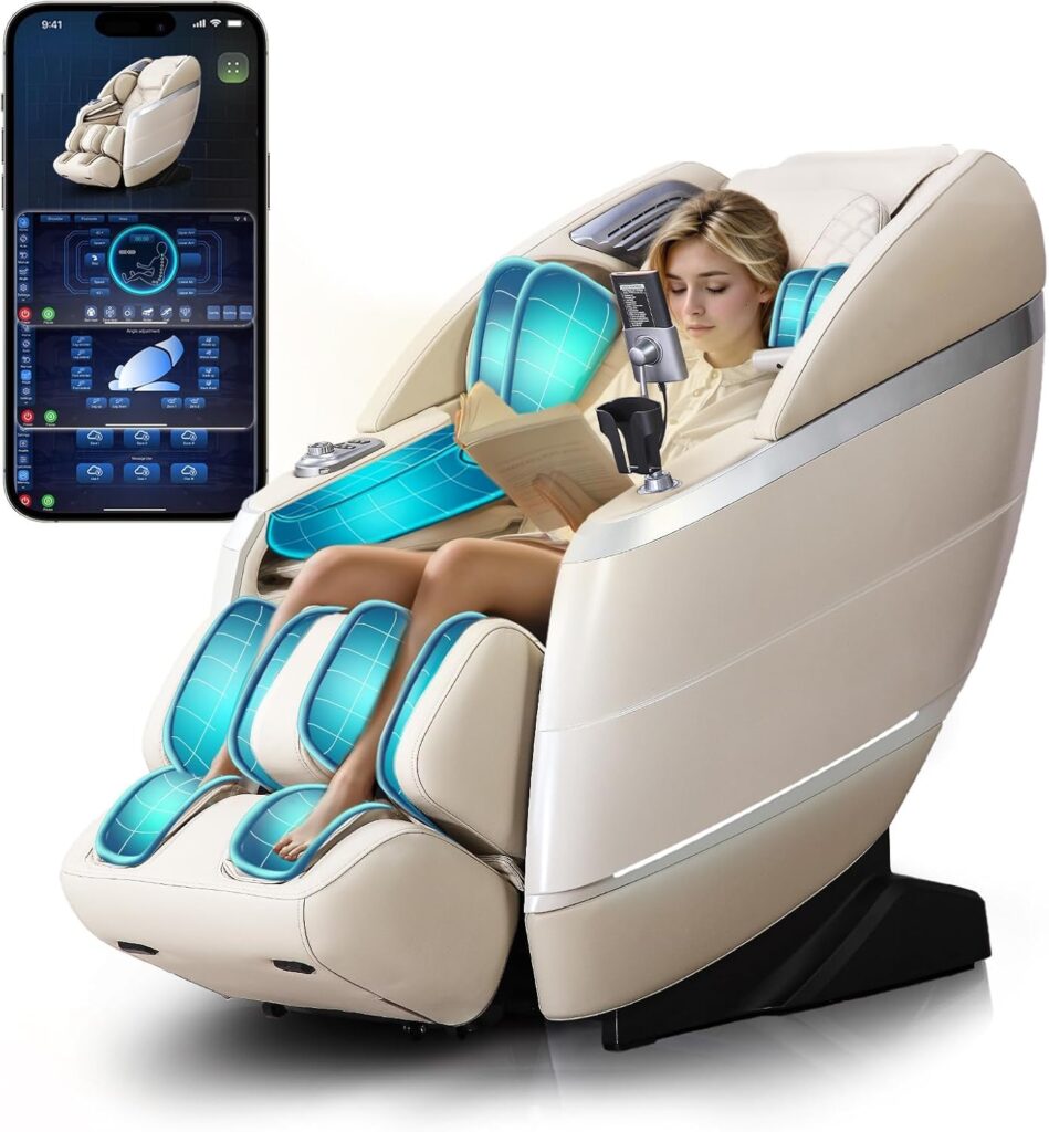 4D Full Body Massage Chair with Flexible 166° Track, Reading Light, 18 Massage Modes, 11 Techniques, 36 Airbags, Zero Gravity Recliner with Yoga Stretch and Foot Massage Beige