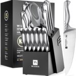 WIZEKA Kitchen Knife Set with Block: Razor Sharp 15 Pcs Professional Chef Knife Set with Knife Sharpener, Food Grade German Stainless Steel Knife Block Set, Jaguar Series