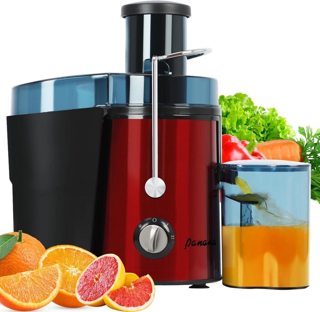 Panana Juicer Centrifugal Juicer Machine, Juicer with 1000W Motor, Dual Speed Juice Maker for Fruit, Vegetables, Exlarge 3″ Feed Chute, BPA-Free