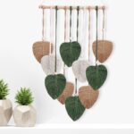 Easemykit Wall Hanging Decor Leaves Tapestry, Boho Macrame Wall Decor Tapestry Woven Feather Handmade Yarn Tassels Leaf Macrame Wall Art Decorations for Living, Bedroom, Office,Nursery,Apartment Room,16×26 Inch(Brown Green)