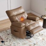GarveeHome Oversized Power Rocker Swivel Recliner Chair – Heat and Massage, Extra Wide Electric Recliner Ergonomic PU Leather Single Sofa, Tall Back, Padded Seat, Lazy Chair for Living Room