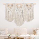 Newwiee 43″ x 32″ Large Macrame Wall Hanging with Rod Boho Decor Woven Tapestry Wall Art Bohemian Decor Tassel Macrame Curtains for Home Living Room Wedding Apartment Decoration (Classic Style)
