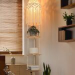 ANROYE 3-Tier Macrame Hanging Lamp Shelf, Boho Woven Corner Pendant Light Shade Plant Shelves with Plug Cord, Bohemian Hanging Bedside Ceiling Light Fixture, Farmhouse Decor for Bedroom Women Gift