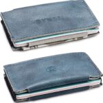 Slim Leather Wallet for Men & Women – Minimalist Front Pocket Credit Card Holder with Hidden Secret Pockets, Compact Design Fits 10 Cards & Cash – Premium Handcrafted Vintage Blue Leather Finish