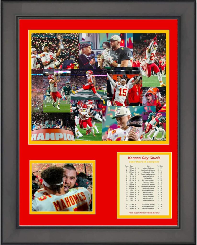 Framed Kansas City Chiefs Super Bowl LVII Champions Football 11″x14″ Three Photo Collage