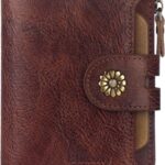 Wallet Women,Rfid Blocking Leather Bifold Womens Wallet Compact Card Holder Small Wallet for Women with Removable ID Window Darkhkaki