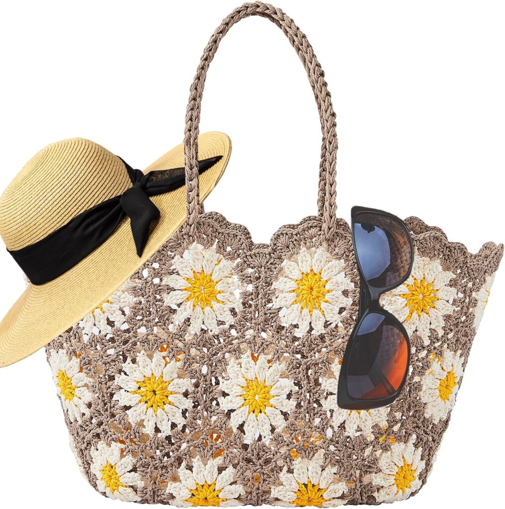Beach Bags for Women Straw Tote Bag Floral Straw Bag Beach Straw Bag Large Tote Handbag Summer Beach Bag