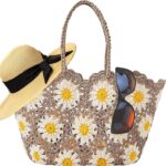 Beach Bags for Women Straw Tote Bag Floral Straw Bag Beach Straw Bag Large Tote Handbag Summer Beach Bag