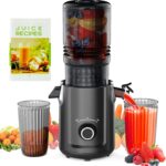 Hobsir Juicer Machines, 5.3-Inch Cold Press Juicers, Masticating Slow Juicer Machine with 300W, Large Feed Chute Juice Machines for Vegetables and Fruits, Easy to Clean Juicers Magic, Black