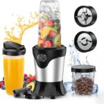 Suavo Smoothie Blender 1100W Portable Personal Blender for Shakes and Smoothies with 2 * 22Oz To-Go Cups & Lids, Includes Portable Coffee Grinder and 10Oz BPA-Free Travel Cup