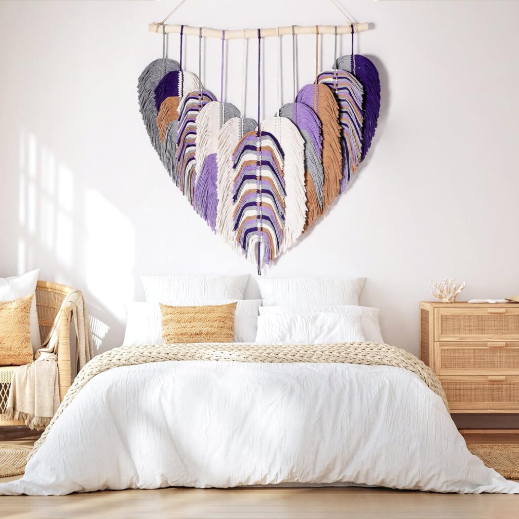 Boho Tapestry for Bedroom, Large Macrame Wall Hanging, Boho Wall Tapestry for Bedroom, Macrame Wall Decor for Living Room (Purple)