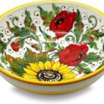 Large Ceramic Bowl for kitchen – Italian dinnerware pasta bowl – White Sunflower Poppies serving tray – Hand painted Tuscan pottery bowls – Made in Italy – Ceramics salad tuscan soul platter