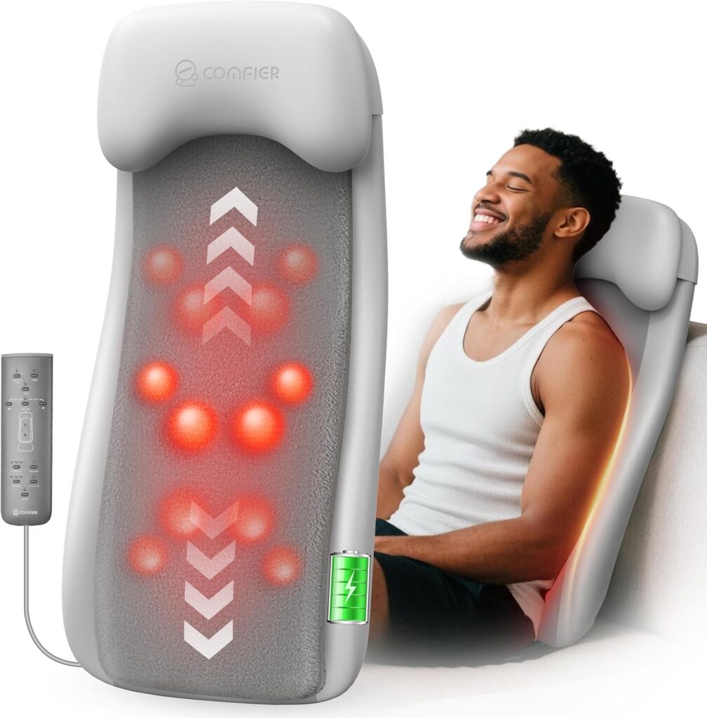 COMFIER Cordless Back Massage Chair Pad with Multi Functions, 2D/3D/Mix Shiatsu Neck and Back Massager with Heat, Chair Massager for Home Office Indoor/Outdoor Use