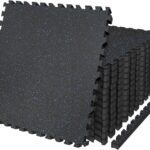 AIRHOP 0.79in Thick 48 Sq Ft Exercise Equipment Mats, 12 Tiles Upgraded Rubber Top with High Density EVA Foam, Large Interlocking Puzzle Gym Flooring for Home Gym, Heavy Weight Workout,Black & Blue