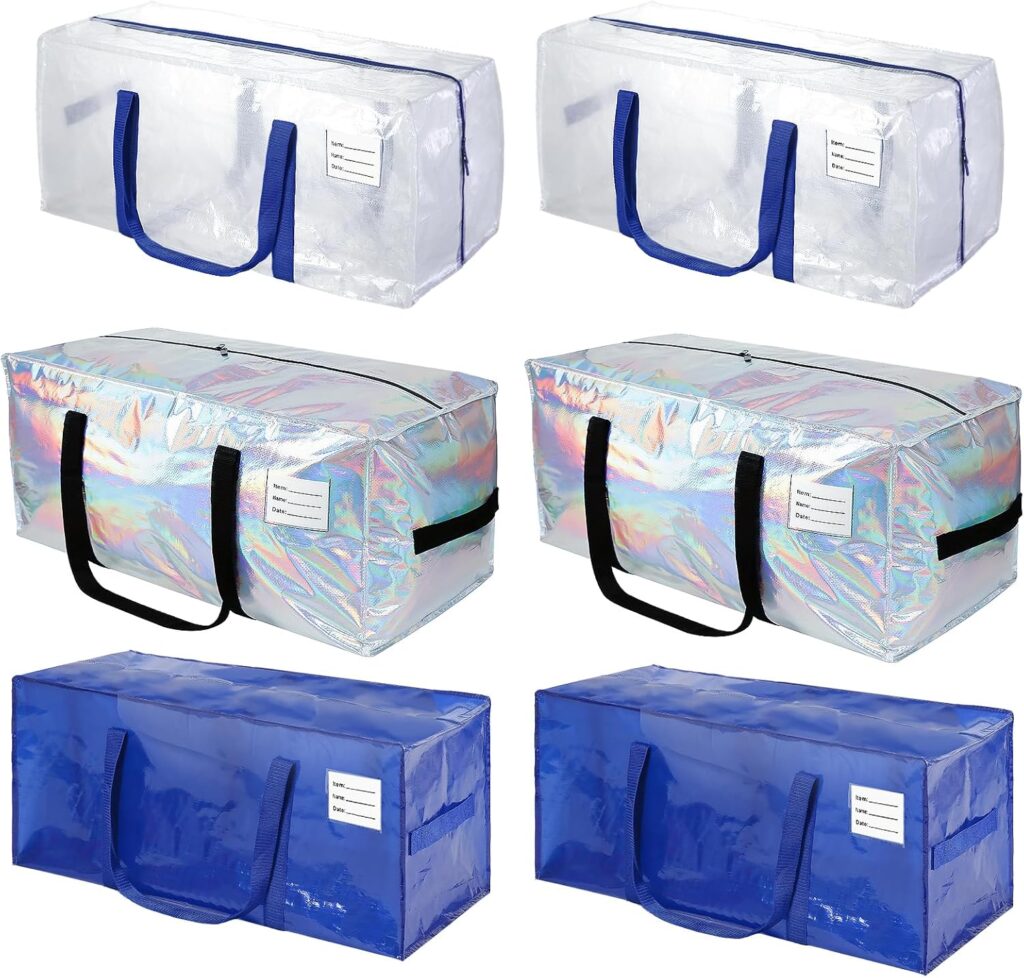 6 Pack moving bags,Extra Large heavy duty moving bags,with Strong Zipper & Comfortable Handles, packing bags for moving storing clothes, daily outings.college students (Set of 6, Multicolor）