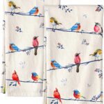 Flour Sack Kitchen Towels Set of 2-18×26 Cotton Dish Towels with Hanging Loop Reusable Tea Towel for Cleaning Spring Absorbent Dishcloths Cute Home Decor Housewarming, Watercolor Bird