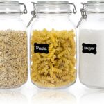 CHEFSTORY 50oz Airtight Glass Jars with Lids, 3 PCS Food Storage Canister for Kitchen & Pantry Organization, Square Mason Jar Containers for Storing Sugar, Flour, Cereal,Coffee,Cookies