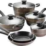 Tramontina Sicilia 10-Piece Non Stick Cookware Set with Glass Lids, Aluminum Nonstick Pots and Pans Kitchen Set (Hazelnut)