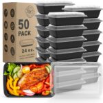 WGCC Meal Prep Containers, 50 Pack Extra-thick Food Storage Containers with Lids, Disposable & Reusable Plastic Bento Lunch Box, BPA Free, Stackable, Microwave/Dishwasher/Freezer Safe (24 oz)