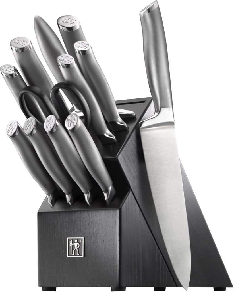 J.A. Henckels International Modernist Kitchen Knife Set with Block, 13-pc, Chef Knife, Knife Sharpener, Utility Knife, Black
