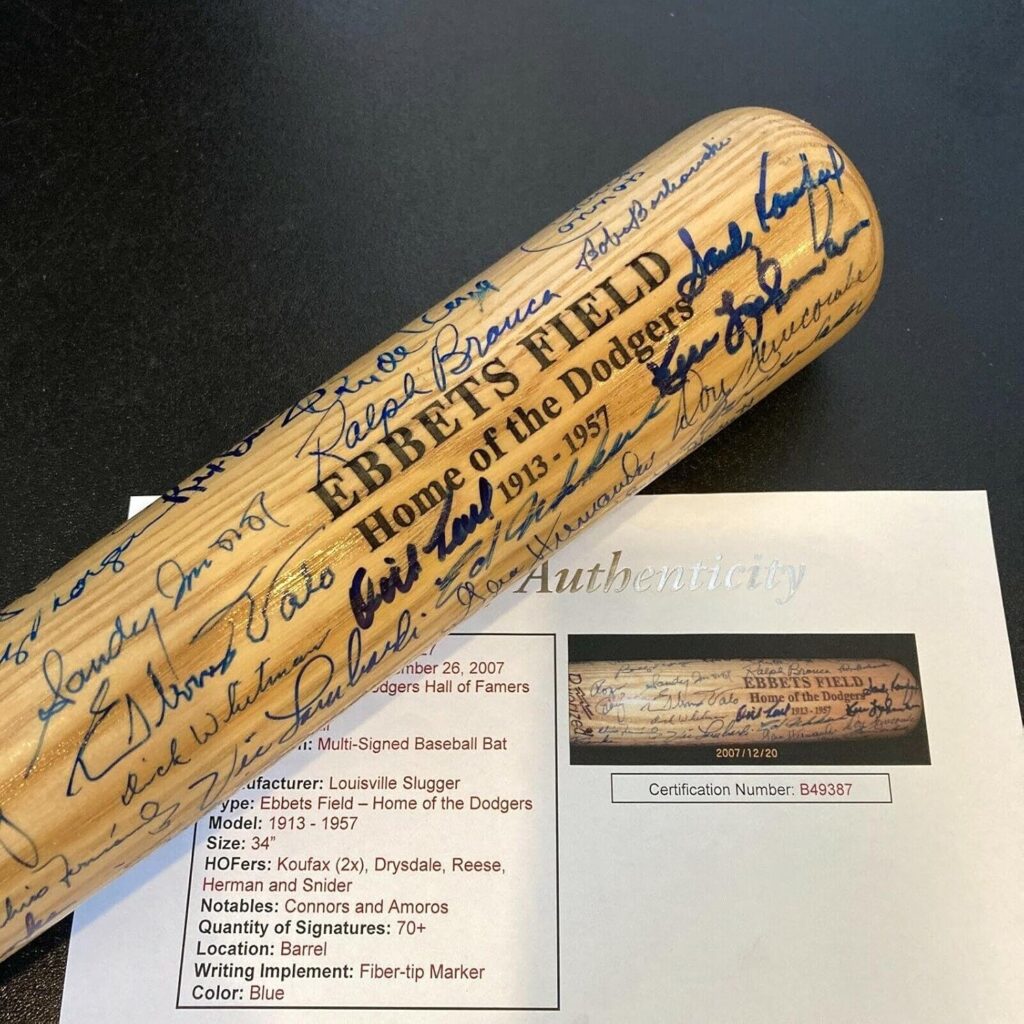 Brooklyn & Los Angeles Dodgers Multi Signed Bat 70+ Sigs! JSA COA Sandy Koufax – Autographed MLB Bats