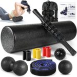 7 in1 Foam Roller Set for Deep Tissue Muscle Massager – High Density Back Roller, Muscle Roller Stick, Resistance Bands, Foot Massage Ball, Stretching Strap for Exercise, Whole Body Physical Therapy