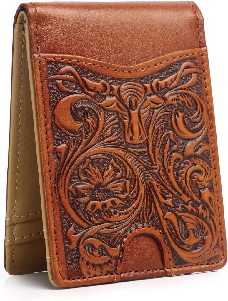 Full Grain Leather Bifold Wallet for Men – 11 Slots, RFID Blocking, Western Cowboy Gifts for Men – Brown