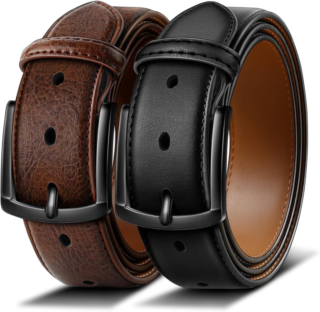 BULLIANT Men Belt 2Pack-Leather Belt 7Holes Comfortable For Men’s Dress Casual Jeans 1 3/8″