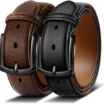BULLIANT Men Belt 2Pack-Leather Belt 7Holes Comfortable For Men’s Dress Casual Jeans 1 3/8″