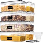 Vtopmart Airtight Food Storage Containers with Lids 8PCS Set 3.2L, Plastic Spaghetti Container for Pasta organizer, BPA Free Air Tight House Kitchen Pantry Organization