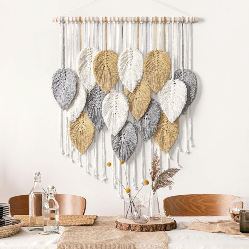 LOMOHOO Macrame Wall Hanging Leaves Boho Wall Decor Bohemian Handmade Woven Wall Art Decoration for Bedroom Living Room Apartment Dorm Gallery Perfect Handmade Gift Ideas 23.6″ W x 30.7″ L