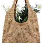 Women Straw Beach Bag Bucket Tote Summer Woven Handmade Handbag Shoulder Bag (Stylish Style,15.75 x 11.81 x 14.17 Inches)