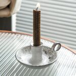 Ceramic Candle Holder with Handle, Handmade Vintage Candlestick Holder for Taper Candles and Incense, Decorative Tabletop Candle Stand for Christmas, Halloween, Weddings, and Home Decor