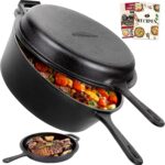 Overmont Cast Iron Dutch Oven with dual use Skillet lid for Oven, Induction, Electric, Grill, Stovetop, (3.2QT Pot, 10.5 inches)