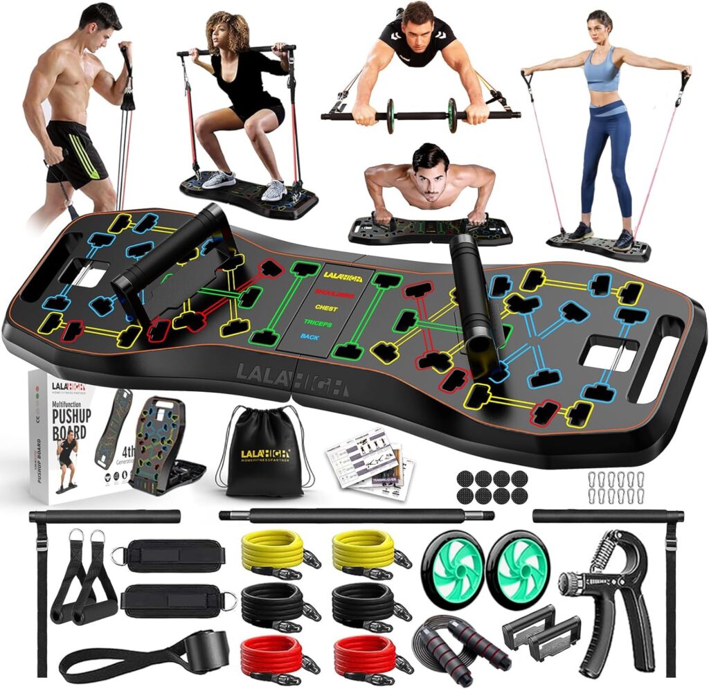 LALAHIGH Push Up Board,36 in 1 Home Gym Equipment with Ab Roller Wheel & Resistance Bands, Portable Foldable Workout Board for Full Body Strength Training Men Women