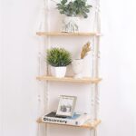 Boho 3-Tier Wooden Plant Shelves – Macrame Wall Hanging Storage for Apartment, Bathroom, Living Room, Bedroom