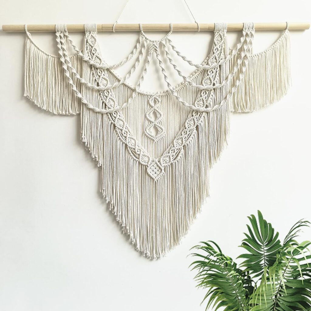 Large Macrame Wall Hanging – Boho Tapestry Macrame Wall Decor Art- Chic Bohemian Handmade Woven Tapestry Home Decoration for Bedroom Living Room Apartment Dorm Gallery – 43″x32″ (Tassel-A)