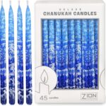Premium Dripless Hanukkah Candles Multi Blues Frosted Thin Tapered Chanukah Candle Set of 45 Enough for Eight Nights of Hanukah Includes a DIY Dreidel, Prayer Card with Chanukah Song – Aviv Judaica